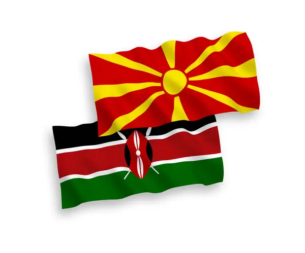 Kenya Kuzey Makedonya Nın Ulusal Taşıyıcı Kumaş Bayrakları Beyaz Zemin — Stok Vektör