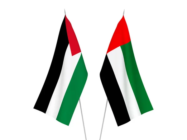 Banderas Nacionales Tela Los Emiratos Árabes Unidos Palestina Aisladas Sobre —  Fotos de Stock
