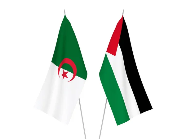 Nationell Tyg Flaggor Algeriet Och Palestina Isolerad Vit Bakgrund Återgivning — Stockfoto