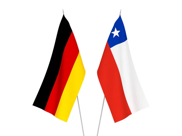 Nationale Stoffen Vlaggen Van Duitsland Chili Geïsoleerd Witte Achtergrond Weergave — Stockfoto