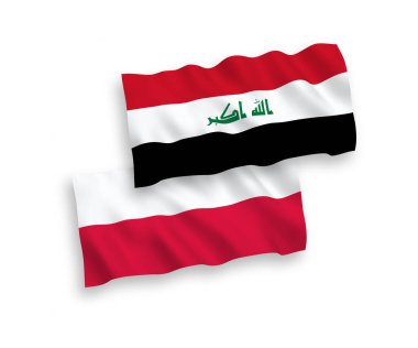 Beyaz arka planda, Irak ve Polonya 'nın ulusal taşıyıcı kumaş bayrakları izole edildi. 1 'e 2 oranında.