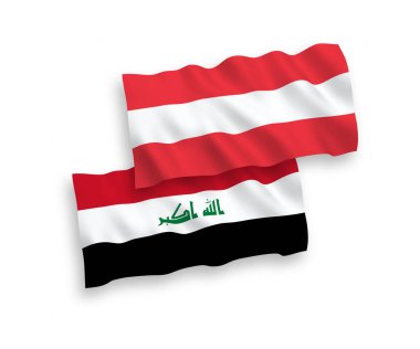 Beyaz arka planda Avusturya ve Irak 'ın ulusal taşıyıcı kumaş bayrakları izole edildi. 1 'e 2 oranında.