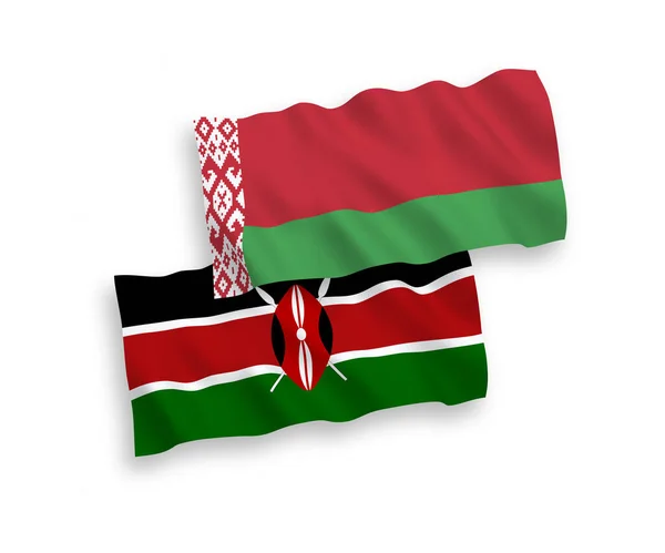 Белом Фоне Выделены Национальные Векторные Волновые Флаги Кении Беларуси Соотношение — стоковый вектор