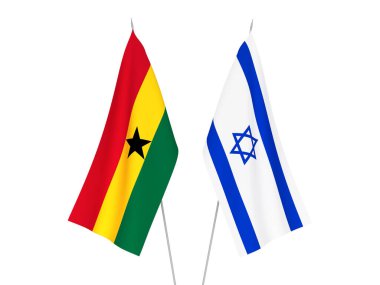 Gana ve İsrail 'in ulusal kumaş bayrakları beyaz arka planda izole edildi. 3d resimleme.