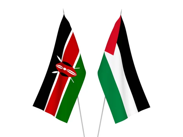 Nationella Tygflaggor Kenya Och Palestina Isolerade Vit Bakgrund Återgivning Illustration — Stockfoto
