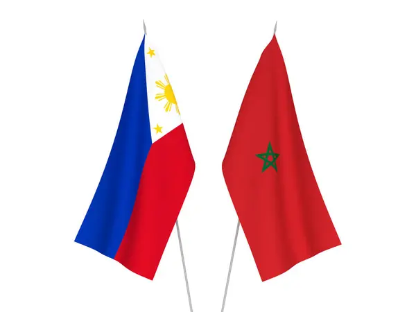 Banderas Nacionales Tela Filipinas Marruecos Aisladas Sobre Fondo Blanco Ilustración — Foto de Stock