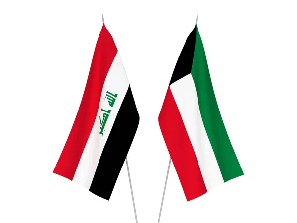 Nationella Tyg Flaggor Kuwait Och Irak Isolerad Vit Bakgrund Återgivning — Stockfoto
