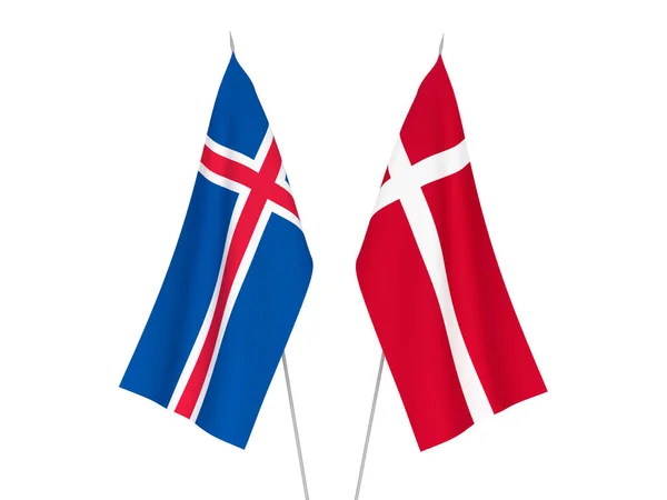 Nationalflaggen Von Island Und Dänemark Auf Weißem Hintergrund Darstellung — Stockfoto