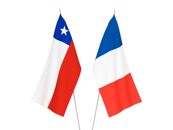 Nationale Stoffen Vlaggen Van Frankrijk Chili Geïsoleerd Witte Achtergrond Weergave — Stockfoto