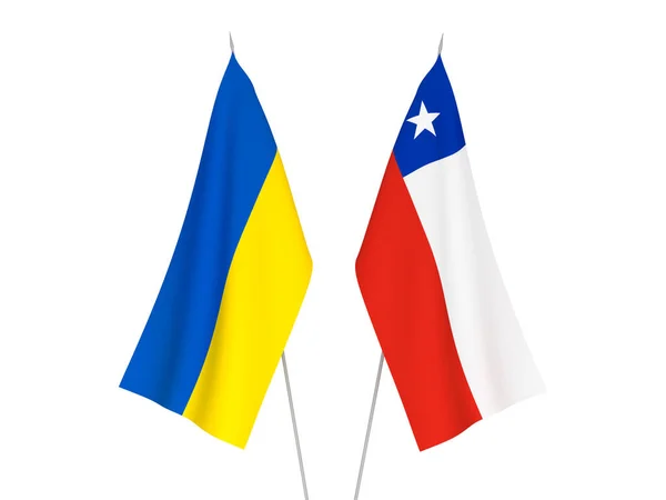 Nationale Stoffen Vlaggen Van Oekraïne Chili Geïsoleerd Witte Achtergrond Weergave — Stockfoto