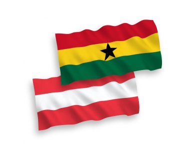 Beyaz arka planda Avusturya ve Gana 'nın ulusal taşıyıcı kumaş bayrakları izole edildi. 1 'e 2 oranında.