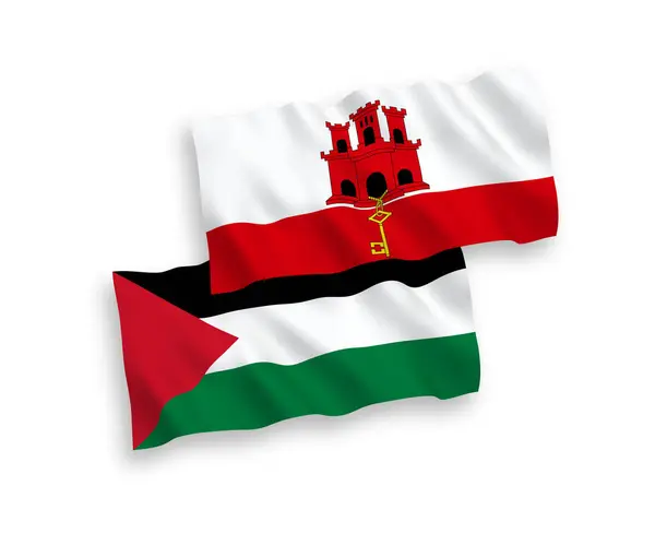 在白色背景下孤立的巴勒斯坦和直布罗陀的国家矢量织物波浪旗 1比2的比例 — 图库矢量图片