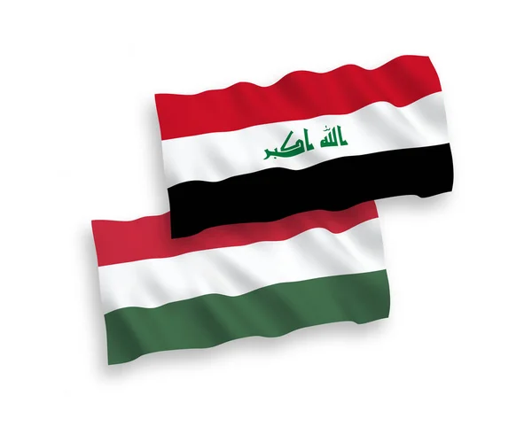 Nationell Vektor Tyg Våg Flaggor Irak Och Ungern Isolerad Vit — Stock vektor