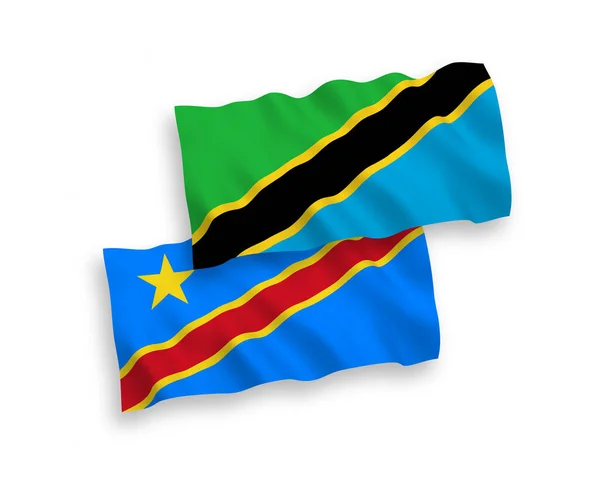 Bandeiras Tecido Vetorial Nacional Tanzânia República Democrática Congo Isoladas Fundo —  Vetores de Stock