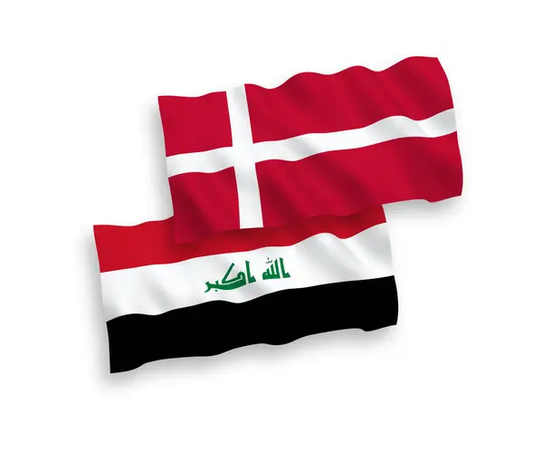 丹麦和伊拉克的国家病媒织物在白色背景下相互隔离 1比2的比例 — 图库矢量图片