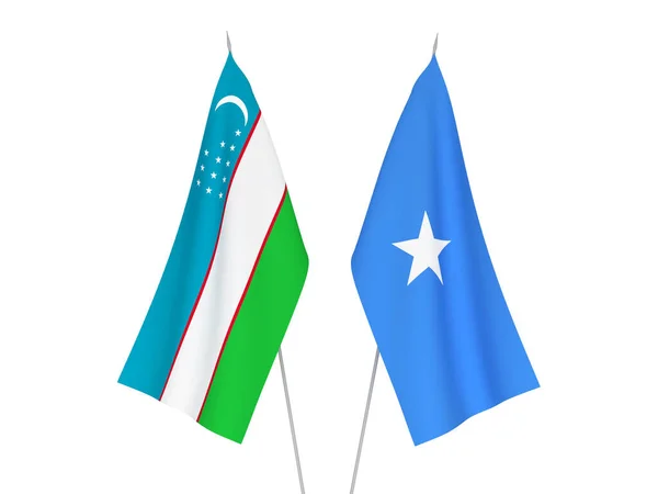 Drapeaux Nationaux Tissu Somalie Ouzbékistan Isolés Sur Fond Blanc Illustration — Photo
