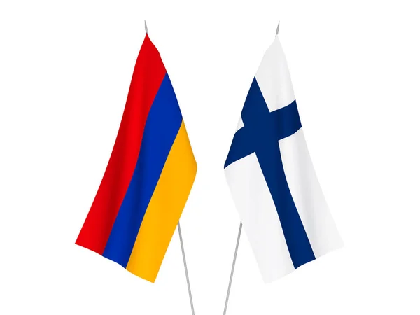 Σημαίες Εθνικού Υφάσματος Της Αρμενίας Και Της Φινλανδίας Απομονωμένες Λευκό — Φωτογραφία Αρχείου