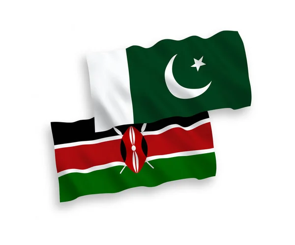 Kenya Pakistan Ulusal Taşıyıcı Kumaş Bayrakları Beyaz Arka Planda Izole — Stok Vektör