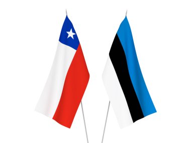 Beyaz arka planda Şili ve Estonya 'nın ulusal kumaş bayrakları izole edildi. 3d resimleme.