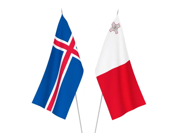 Krajowe Flagi Tkanin Islandii Malty Odizolowane Białym Tle Ilustracja Renderowania — Zdjęcie stockowe