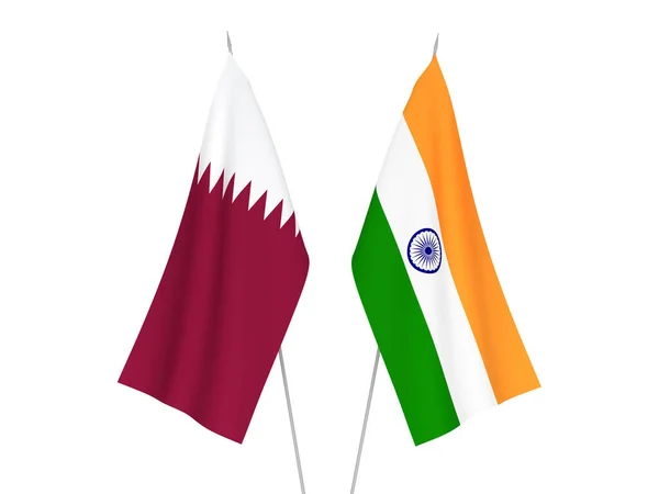 National Fabric Flags India Qatar Isolated White Background Rendering Illustration — Stock Photo, Image
