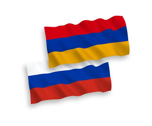 Nationell Vektor Tyg Våg Flaggor Armenien Och Ryssland Isolerad Vit — Stock vektor