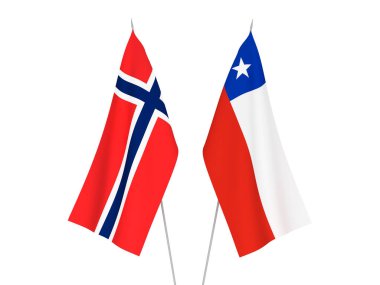 Norveç ve Şili 'nin ulusal kumaş bayrakları beyaz arka planda izole edildi. 3d resimleme.