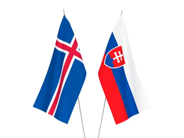 Banderas Nacionales Islandia Eslovaquia Aisladas Sobre Fondo Blanco Ilustración Representación —  Fotos de Stock