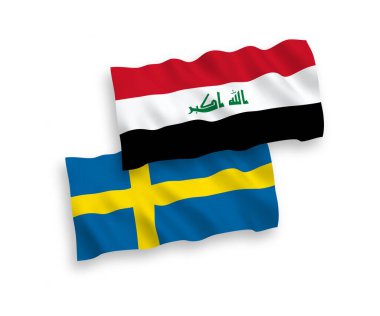 İsveç ve Irak 'ın ulusal taşıyıcı kumaş bayrakları beyaz arka planda izole edildi. 1 'e 2 oranında.
