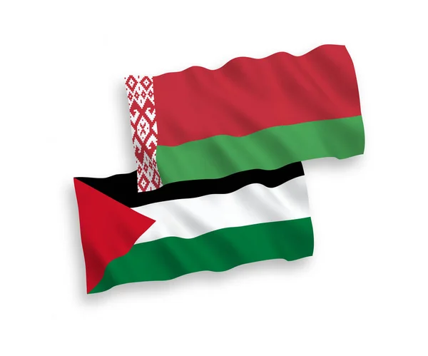 Národní Vektorové Vlnové Vlajky Palestiny Běloruska Izolované Bílém Pozadí Podíl — Stockový vektor