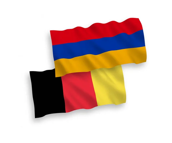 Banderas Nacionales Ondas Vectoriales Armenia Bélgica Aisladas Sobre Fondo Blanco — Vector de stock