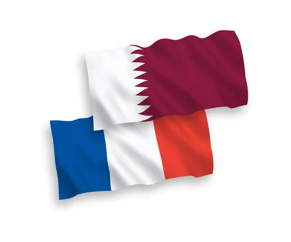 Drapeaux Nationaux Vectoriels Des Vagues Tissu France Qatar Isolés Sur — Image vectorielle
