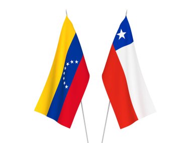 Beyaz arka planda Şili ve Venezuela 'nın ulusal kumaş bayrakları izole edildi. 3d resimleme.