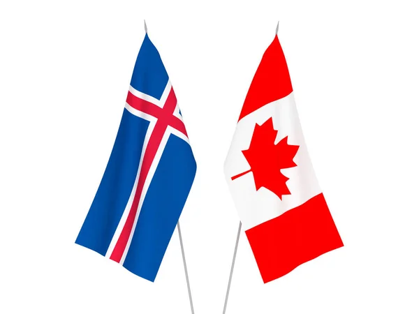 Drapeaux Nationaux Tissu Islande Canada Isolés Sur Fond Blanc Illustration — Photo