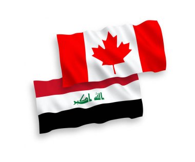 Kanada ve Irak 'ın ulusal taşıyıcı kumaş bayrakları beyaz arka planda izole edildi. 1 'e 2 oranında.