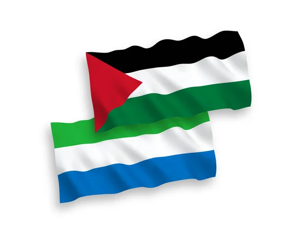 在白色背景下孤立的巴勒斯坦和塞拉利昂的国家病媒织物波浪旗 1比2的比例 — 图库矢量图片