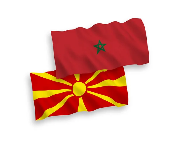 Drapeaux Ondes Vectoriels Nationaux Maroc Macédoine Nord Isolés Sur Fond — Image vectorielle