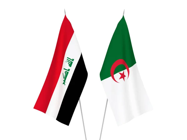 Bandiere Nazionali Tessuto Algeria Iraq Isolate Sfondo Bianco Illustrazione Rendering — Foto Stock