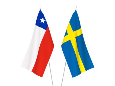 İsveç ve Şili 'nin ulusal kumaş bayrakları beyaz arka planda izole edildi. 3d resimleme.