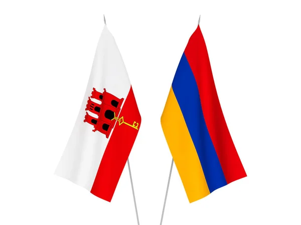 Національні Прапори Гібралтару Вірменії Були Ізольовані Білому Тлі Візуалізація — стокове фото