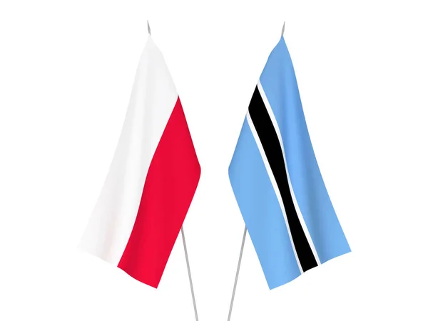 Bandiere Tessuto Nazionale Del Botswana Della Polonia Isolate Sfondo Bianco — Foto Stock