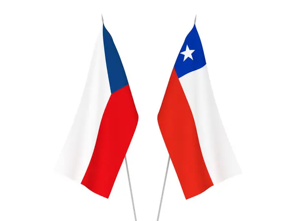 Nationale Stoffen Vlaggen Van Chili Tsjechië Geïsoleerd Witte Achtergrond Weergave — Stockfoto