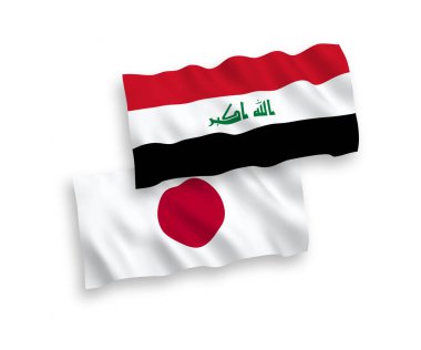 Japonya ve Irak 'ın ulusal taşıyıcı kumaş bayrakları beyaz arka planda izole edildi. 1 'e 2 oranında.