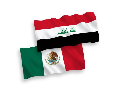 Beyaz arka planda Meksika ve Irak 'ın ulusal taşıyıcı kumaş bayrakları izole edildi. 1 'e 2 oranında.
