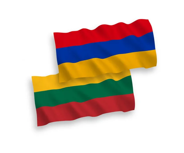 Nationell Vektor Tyg Våg Flaggor Litauen Och Armenien Isolerad Vit — Stock vektor