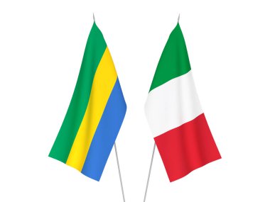 İtalya ve Gabon 'un ulusal kumaş bayrakları beyaz arka planda izole edildi. 3d resimleme.