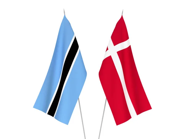Krajowe Flagi Tkanin Botswany Danii Odizolowane Białym Tle Ilustracja Renderowania — Zdjęcie stockowe