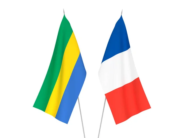 Národní Textilní Vlajky Francie Gabonu Izolované Bílém Pozadí Vykreslování Ilustrace — Stock fotografie