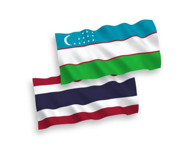 Beyaz arka planda, Özbekistan ve Tayland 'ın ulusal taşıyıcı kumaş bayrakları izole edildi. 1 'e 2 oranında.