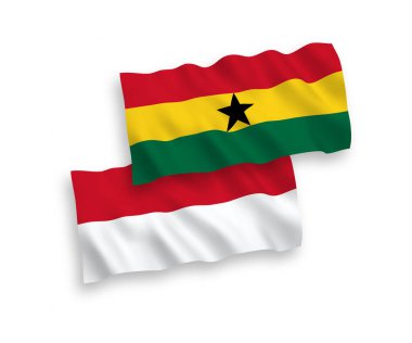 Beyaz arka planda, Endonezya ve Gana 'nın ulusal taşıyıcı kumaş bayrakları izole edildi. 1 'e 2 oranında.